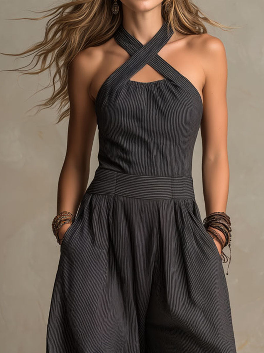 Mono Rayas Diplomáticas con Escote Halter