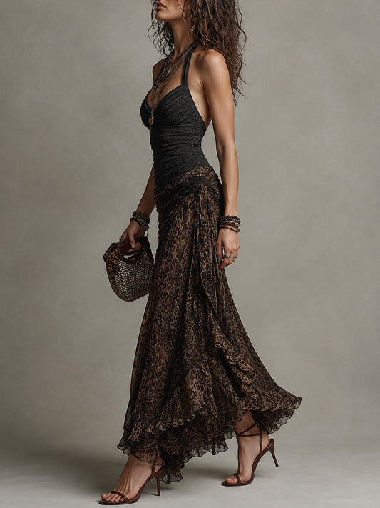 Conjunto Halter y Falda Leopardo