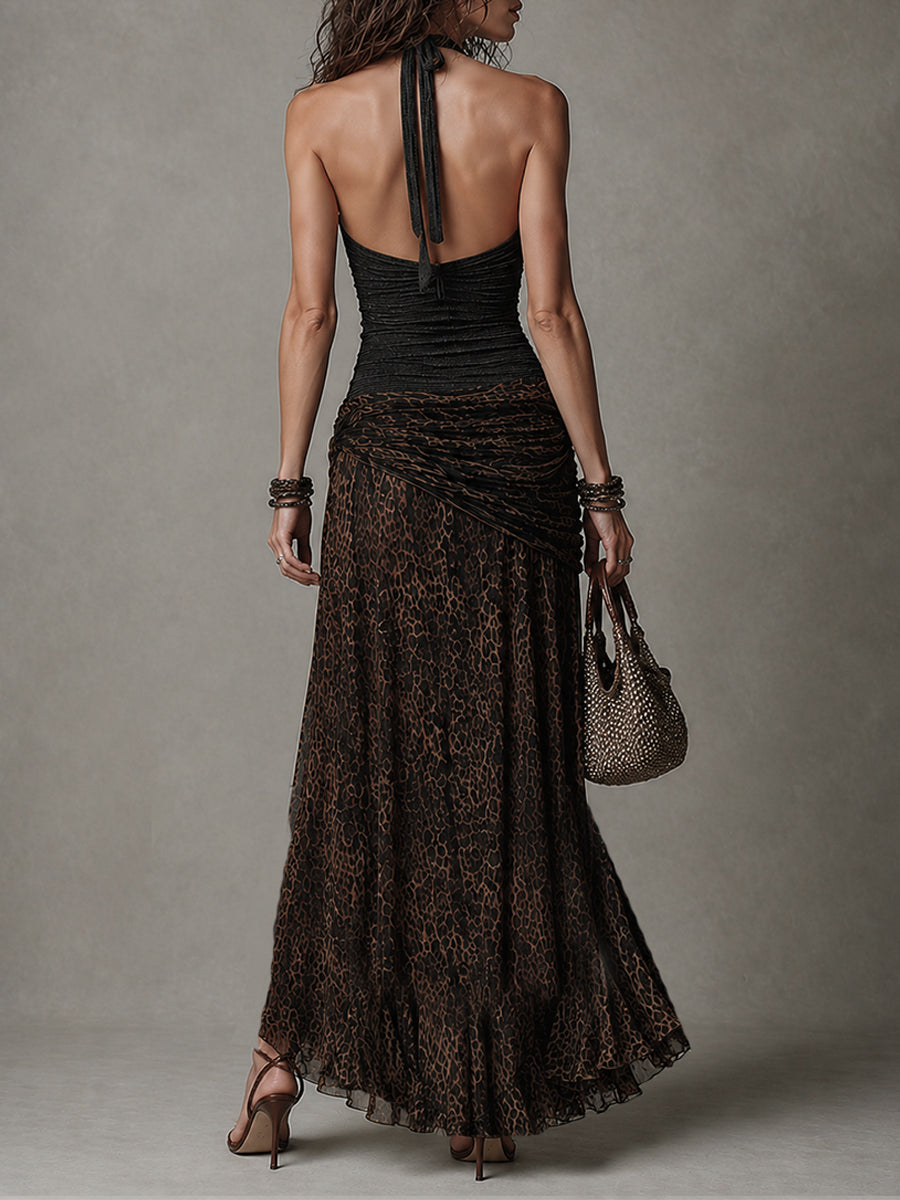 Conjunto Halter y Falda Leopardo
