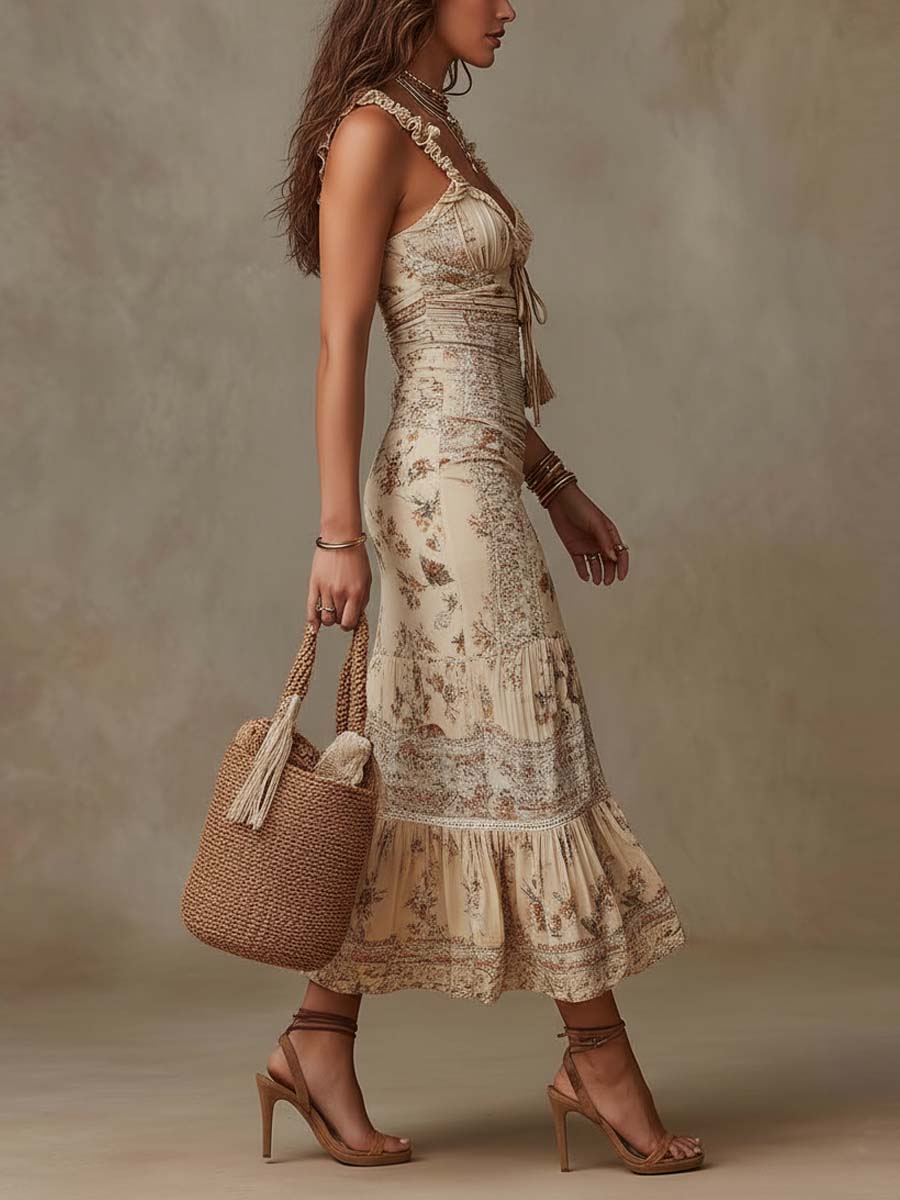 Vestido Midi Floral Bohemio con Abertura