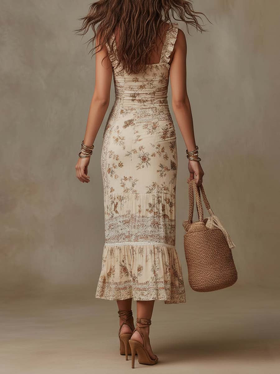 Vestido Midi Floral Bohemio con Abertura