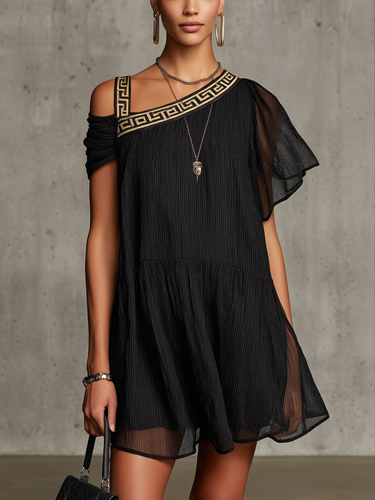 Vestido Mini Asimétrico Negro de Gasa