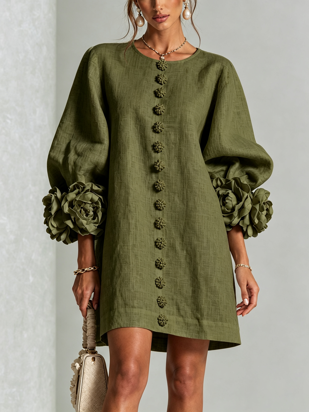 Dora | Minivestido camisero floral verde oliva