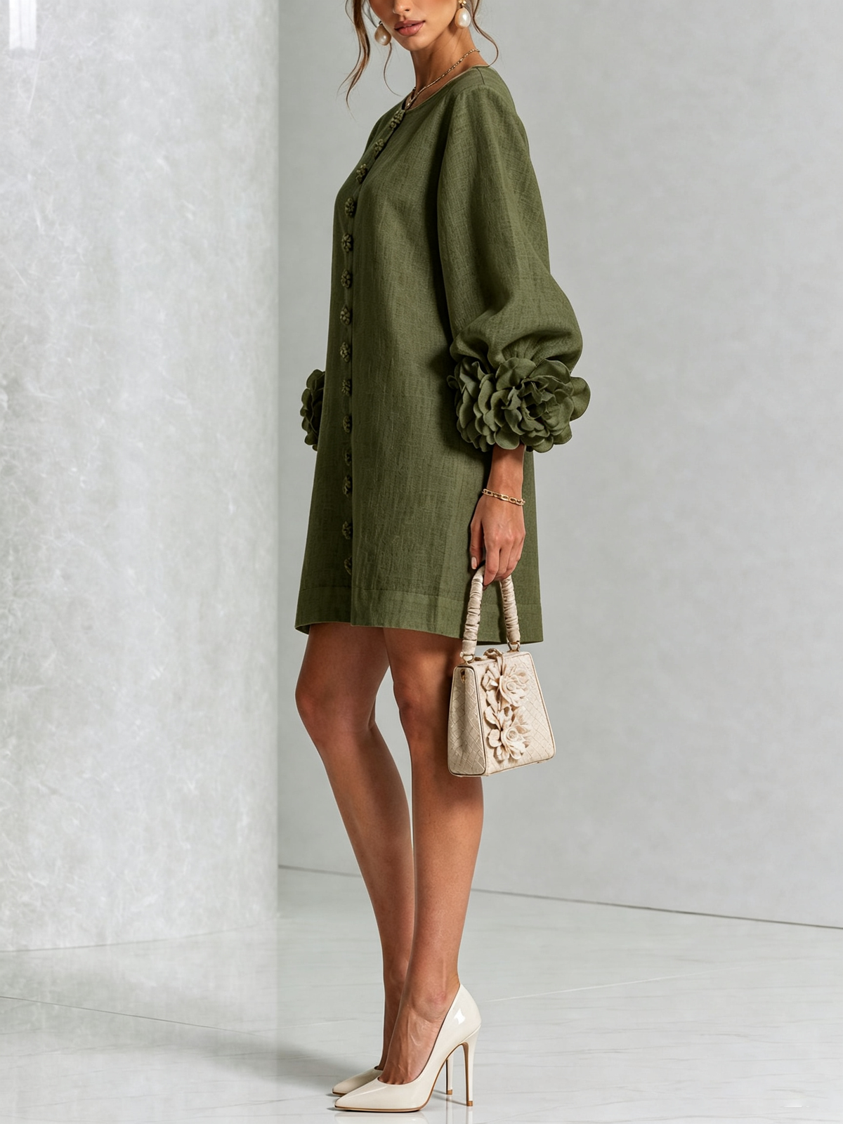 Dora | Minivestido camisero floral verde oliva