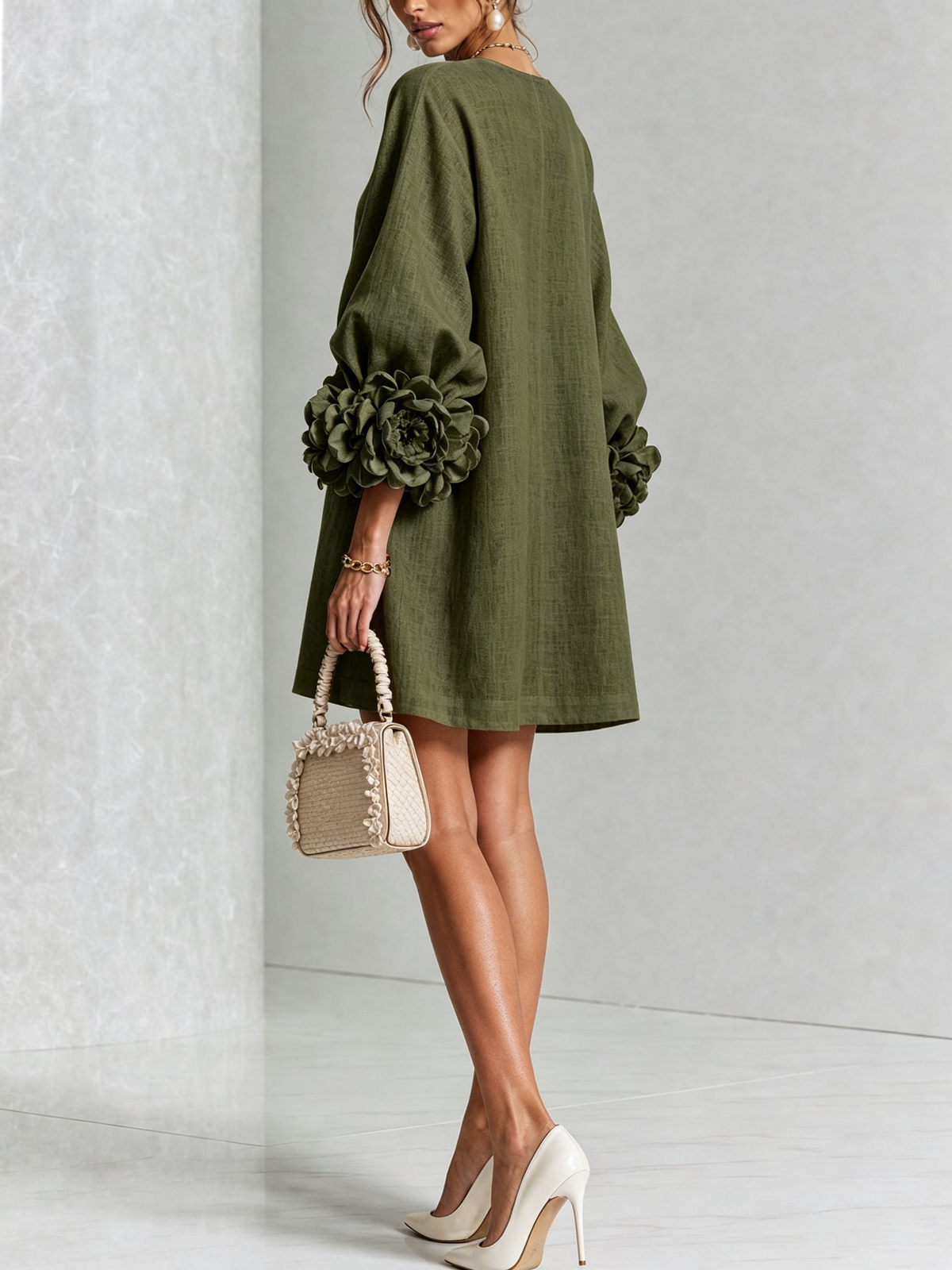 Dora | Minivestido camisero floral verde oliva