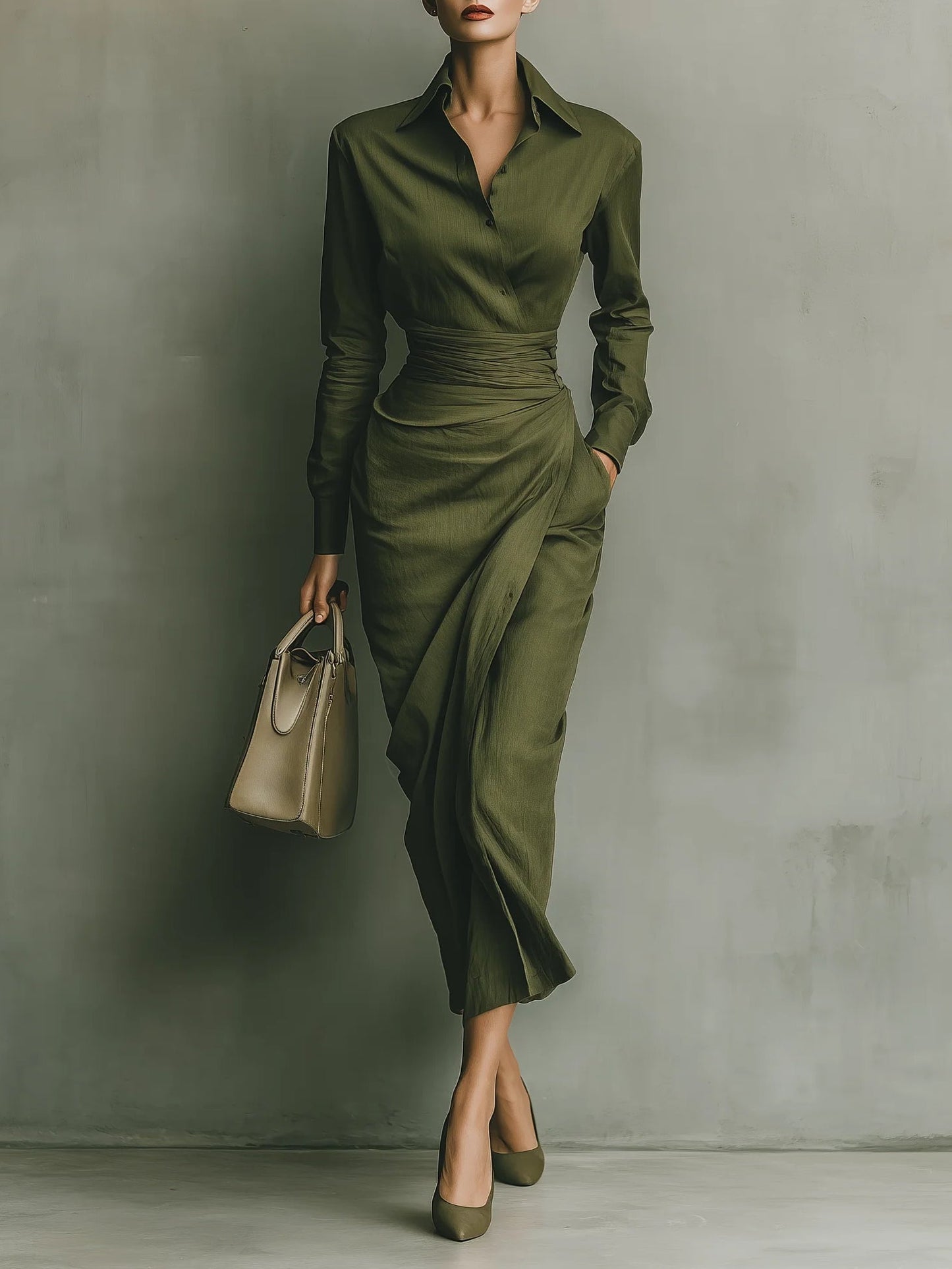 Vestido Maxi Elegante Verde Militar
