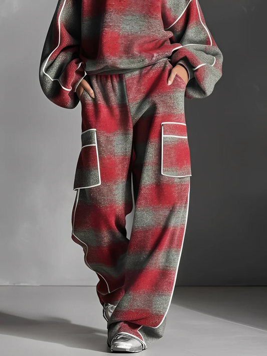 Conjunto de Sudadera y Pantalón a Cuadros Rojo y Gris