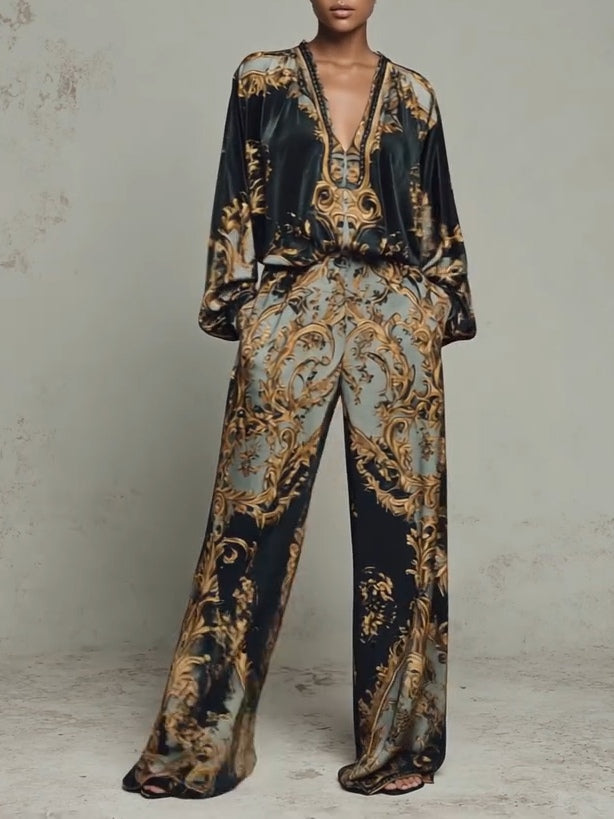 Conjunto Barroco de Dos Piezas con Estampado Floral