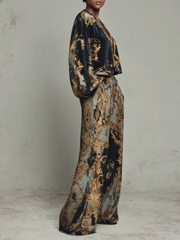 Conjunto Barroco de Dos Piezas con Estampado Floral