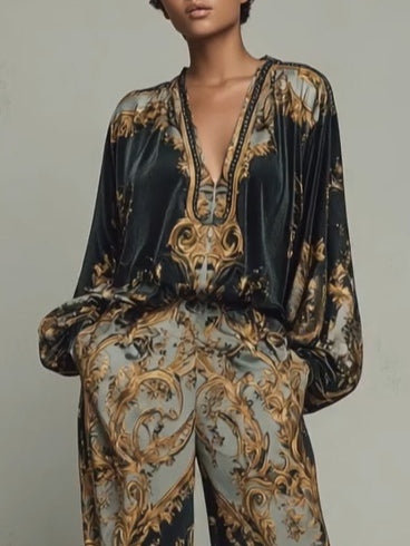 Conjunto Barroco de Dos Piezas con Estampado Floral