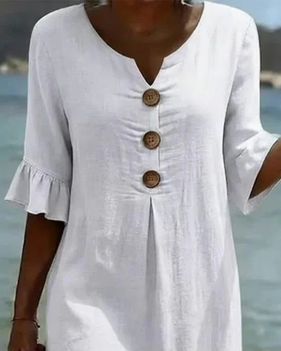 Vanesa | Vestido de Lino con Manga Abullonada