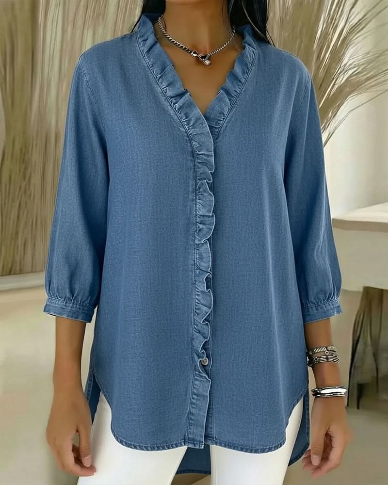 Blusa Celeste con Volantes