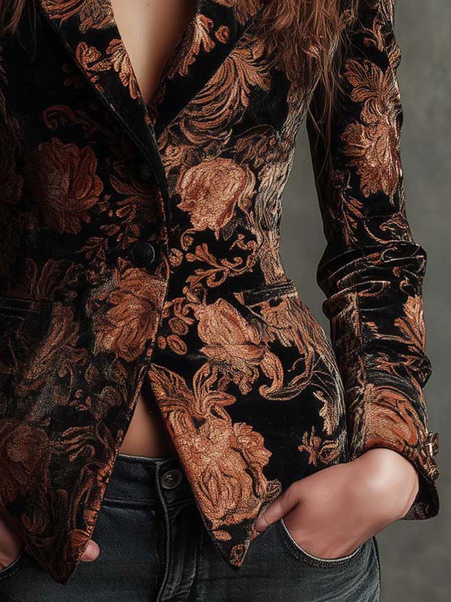 Bertille | Blazer floral negro y bronce