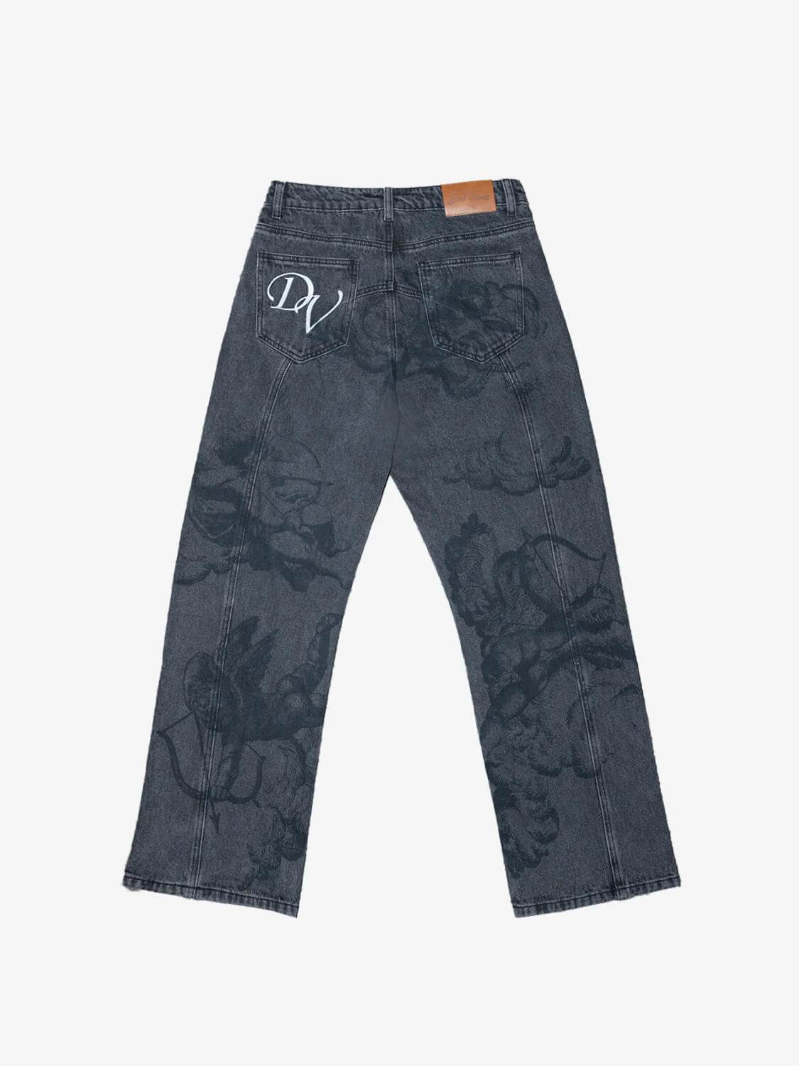 Vaqueros Azul Lavado con Estampado de Cupidos