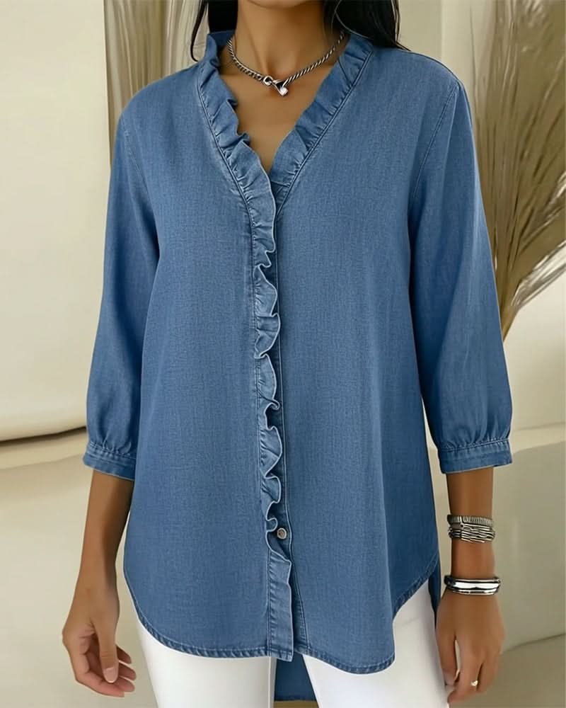 Blusa Celeste con Volantes