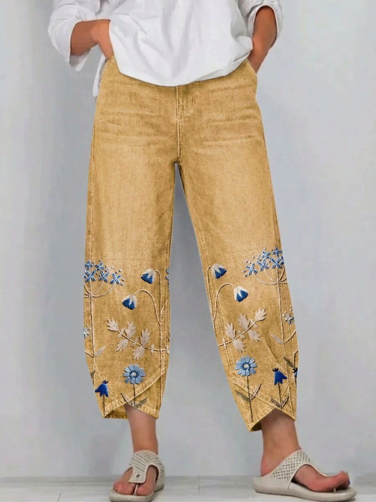 Norabelle - Pantalón Bordado de Lino