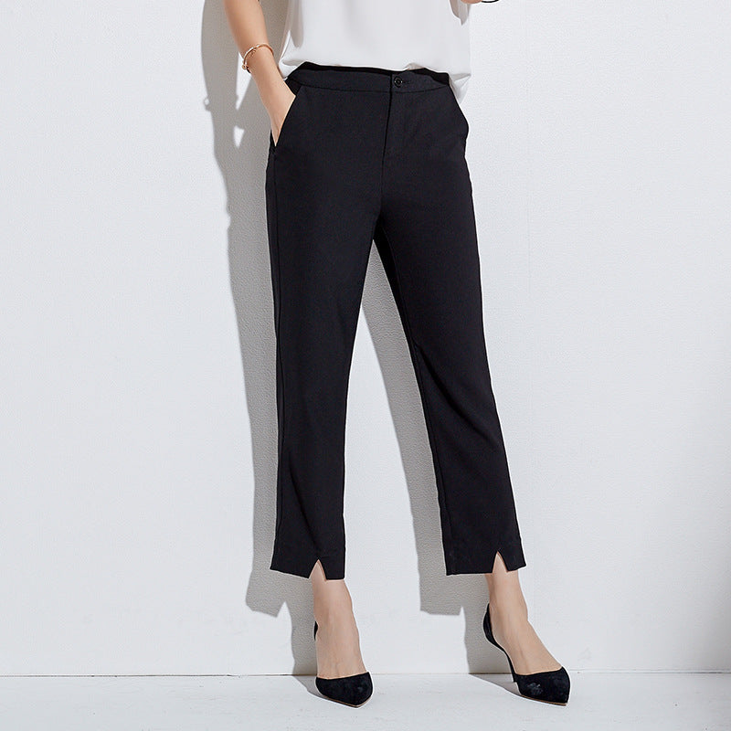 Bella - Pantalón bota recta de pinza y cintura alta con bolsillos formales para mujer