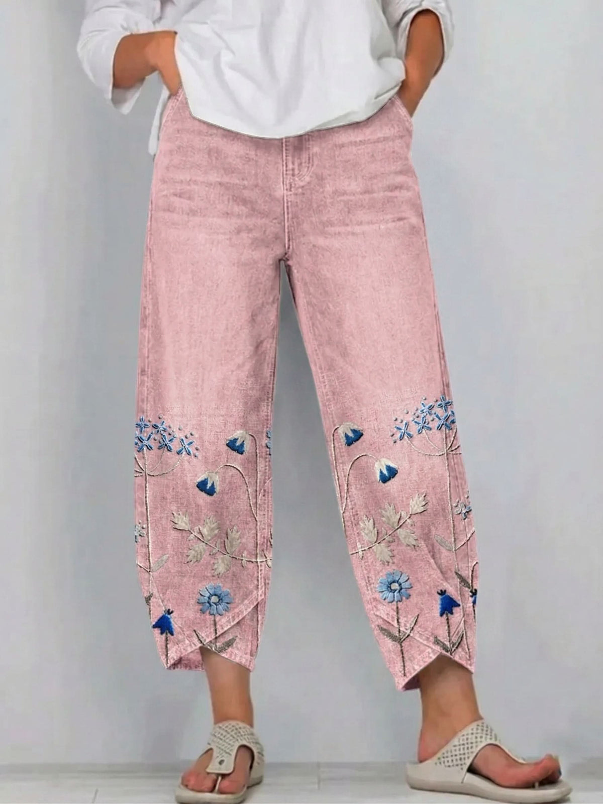 Norabelle - Pantalón Bordado de Lino