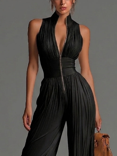 Mono Negro Elegante de Pierna Ancha