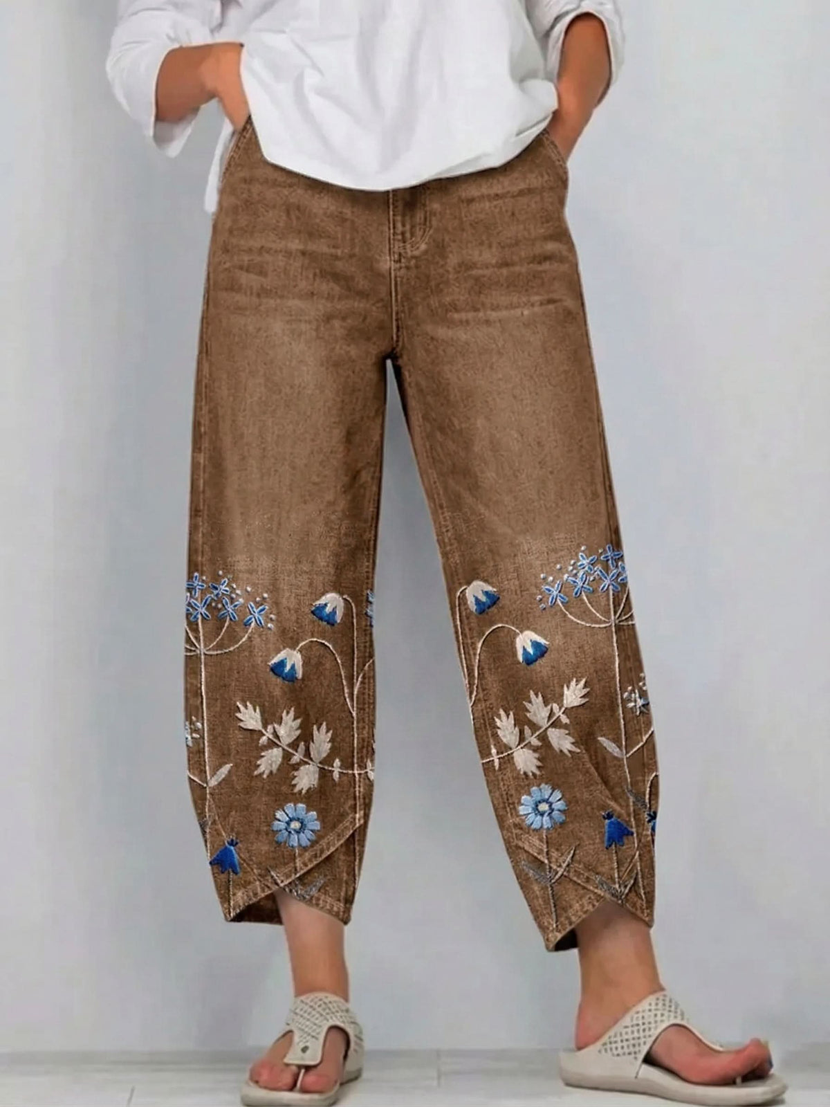 Norabelle - Pantalón Bordado de Lino