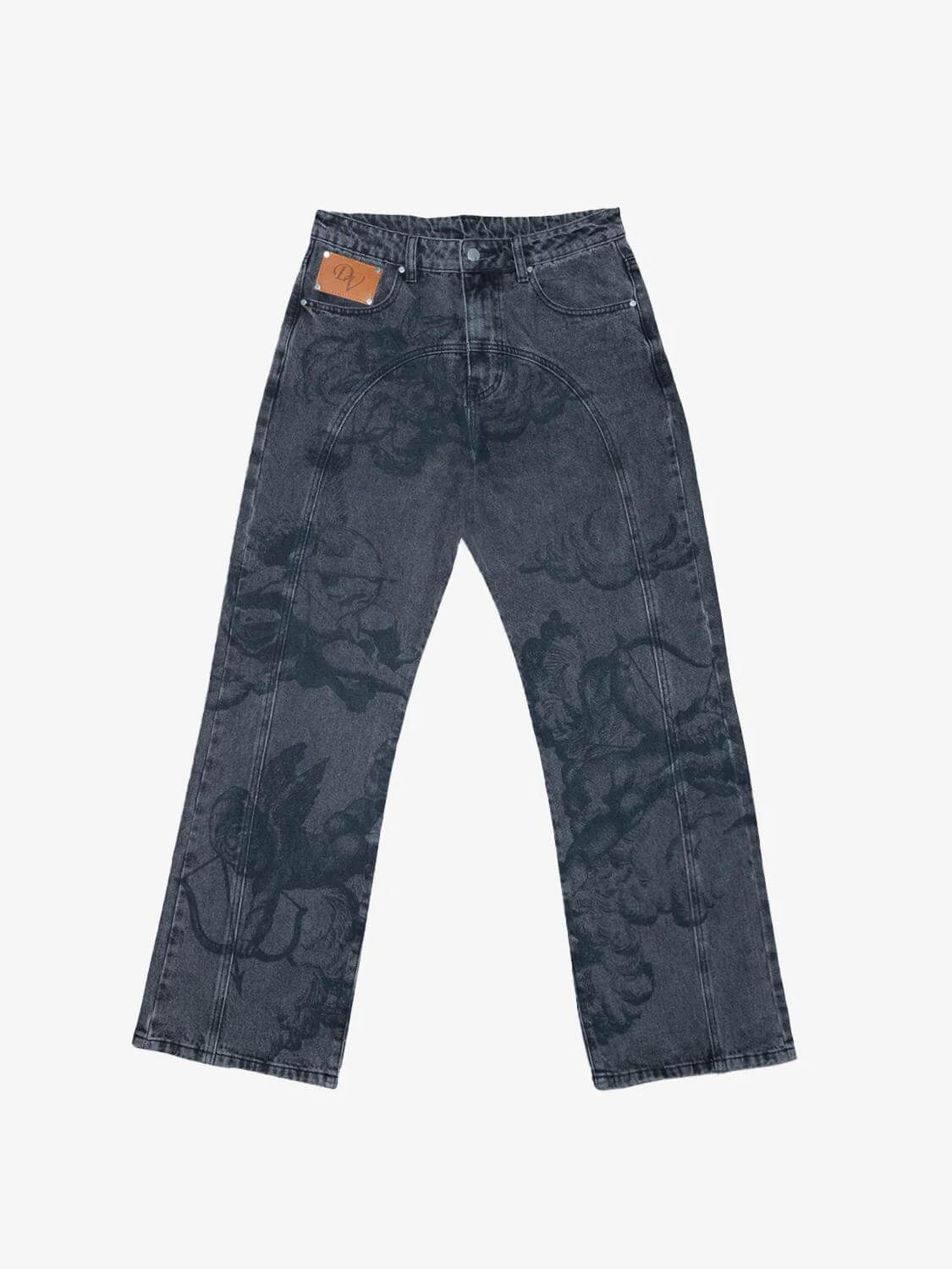 Vaqueros Azul Lavado con Estampado de Cupidos