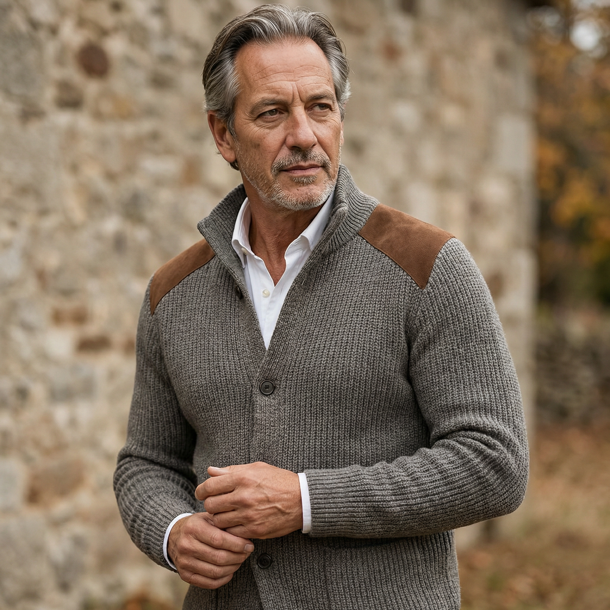 Davenport | Chaqueta de Punto con Detalles de Ante