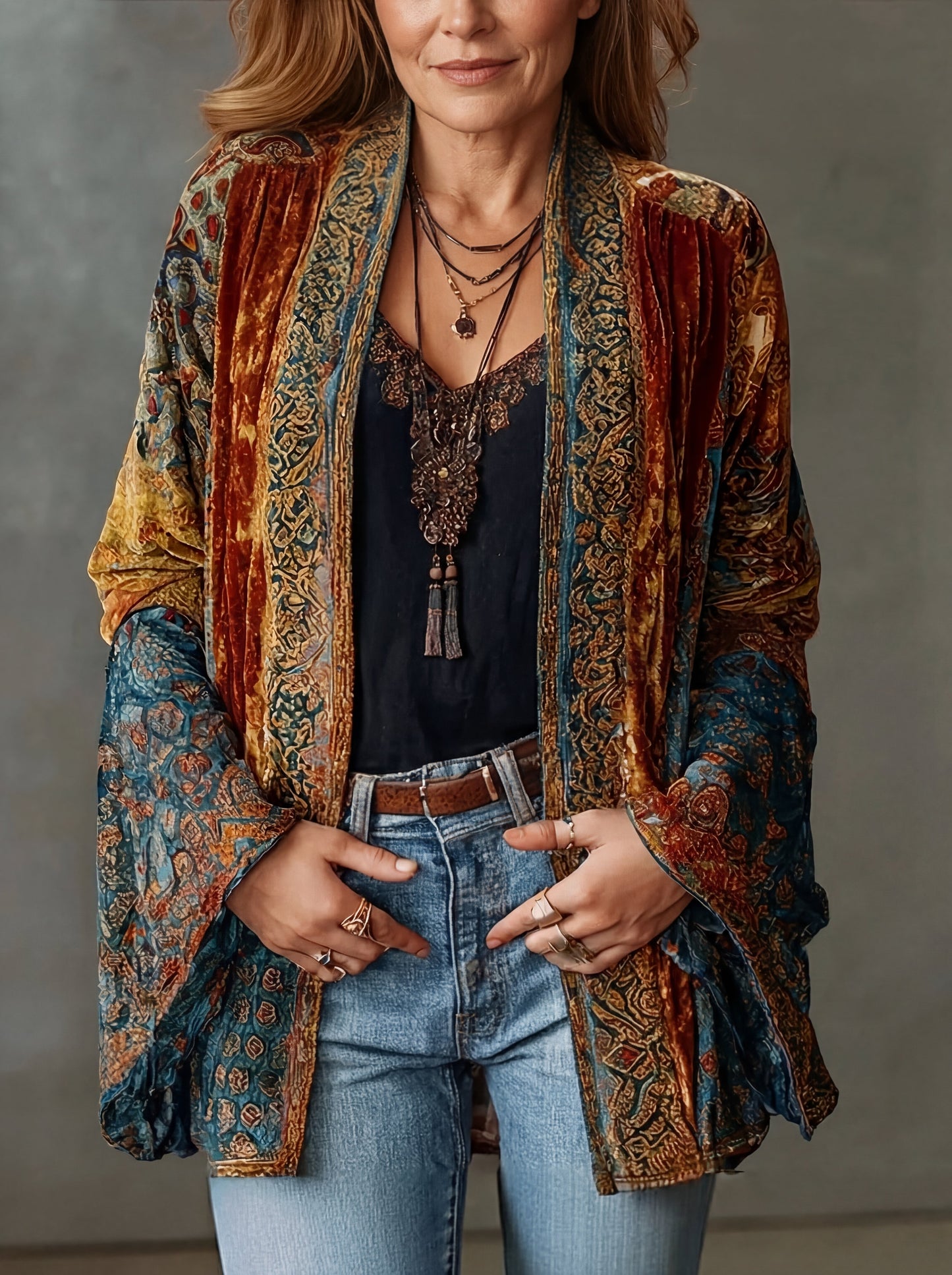 Kimono Bohemio Vintage de Manga Larga