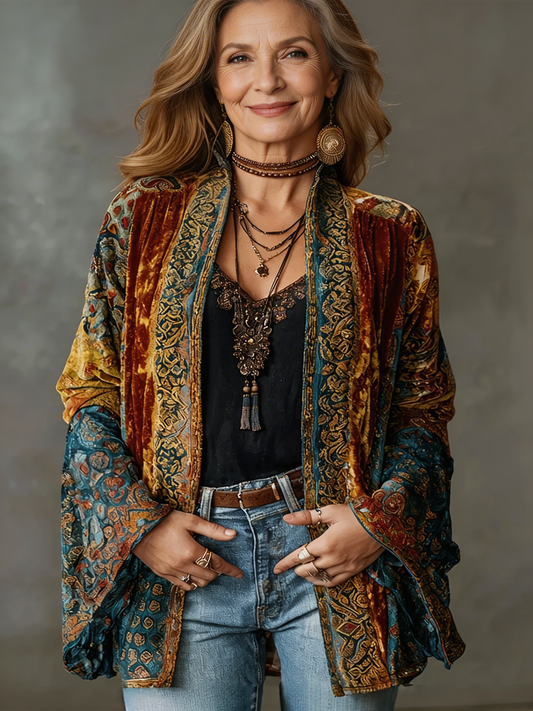 Kimono Bohemio Vintage de Manga Larga