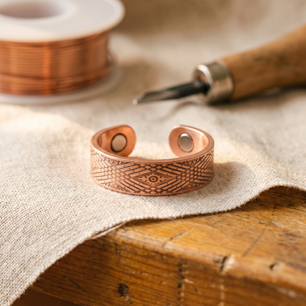 Anillo de Cobre con Cristal Central