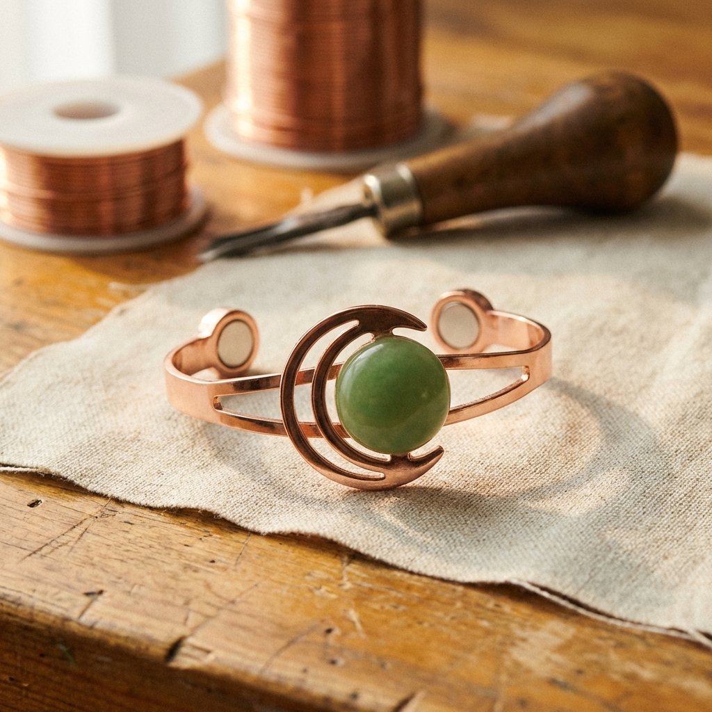 Pulsera de Cobre con Piedra Verde