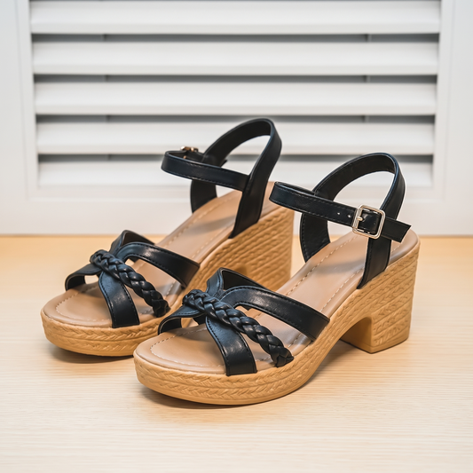 Sandalias Confortables sobre fondo de persiana blanca