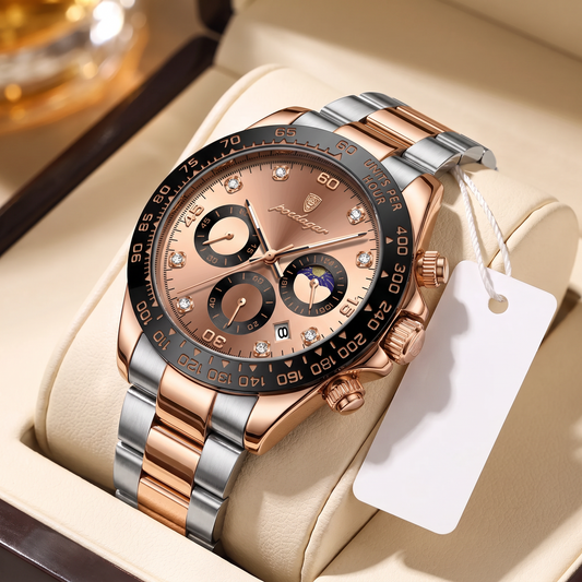 Royale Monza Rose Gold en su caja de presentación