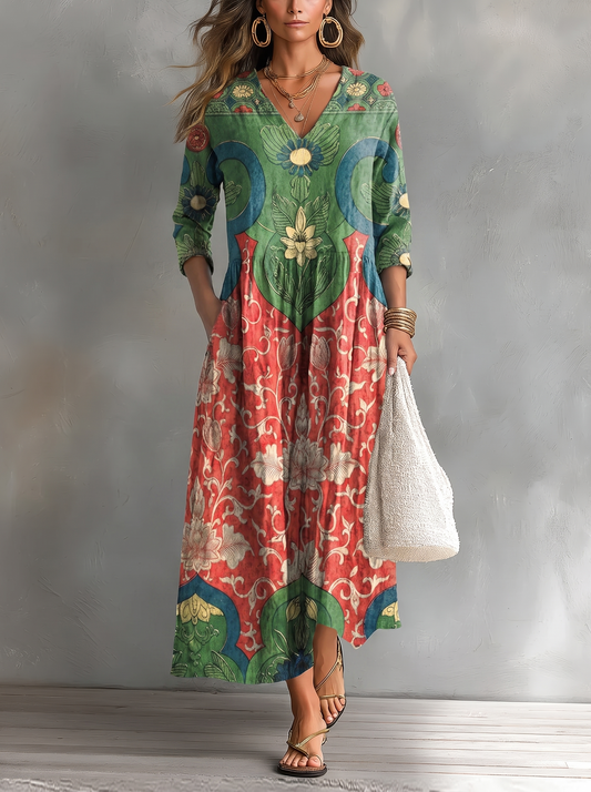 Vestido Bohemio con fondo gris texturizado