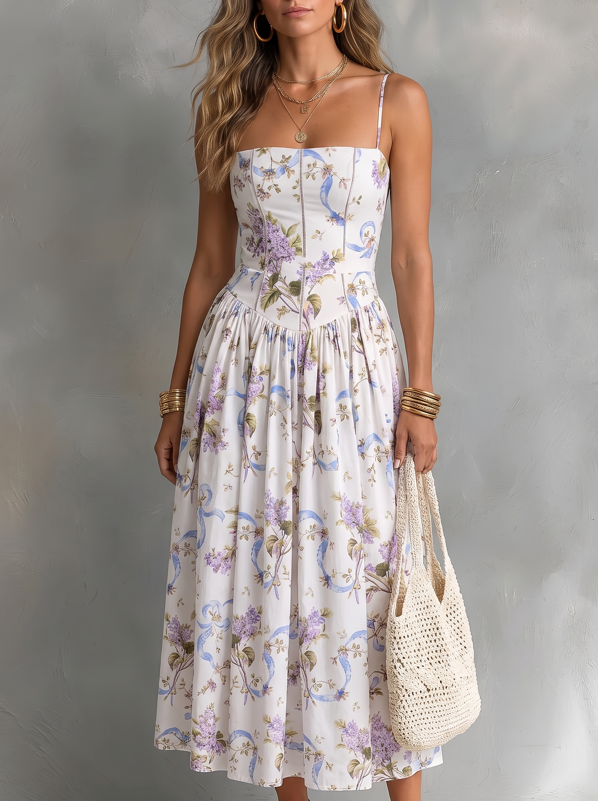 vestido Adelisa con fondo gris texturizado