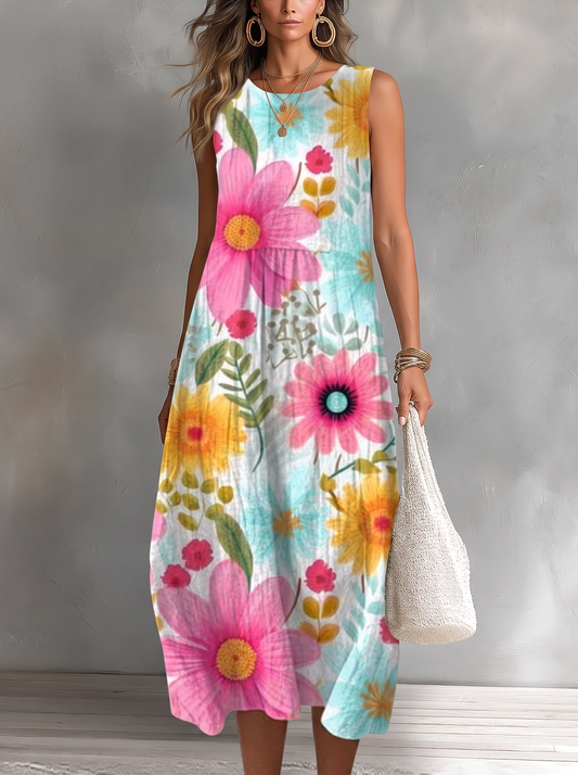 Vestido Eleganza Estiva con fondo gris texturizado