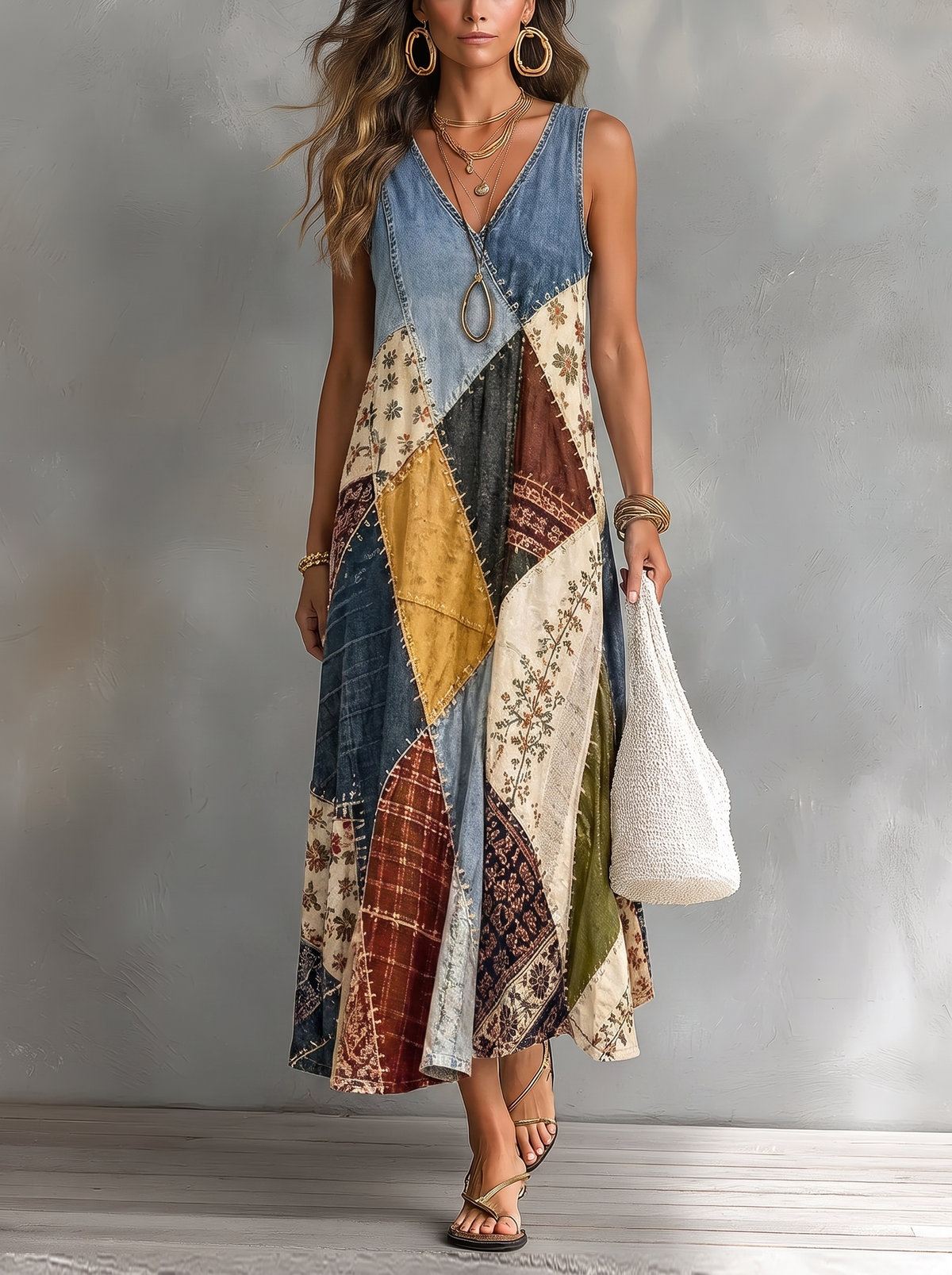 Vestido Vintage Informal con fondo gris texturizado