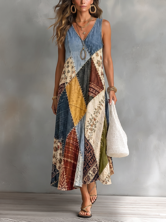Vestido Vintage Informal con fondo gris texturizado