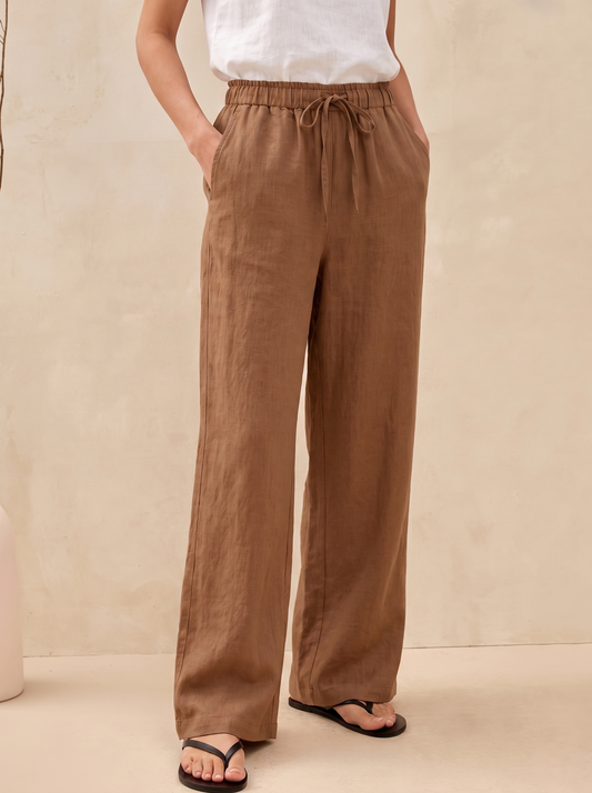 Pantalón Pierna Ancha Urbano con Cordón Ajustable con fondo beige