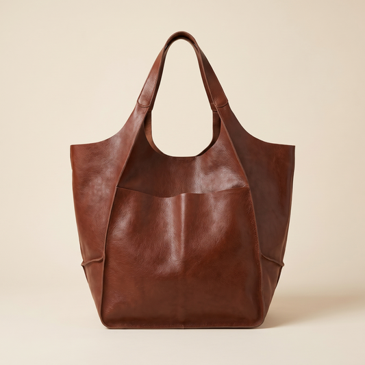 Bolso de Hombro Grande de Piel Sintética sobre fondo crema