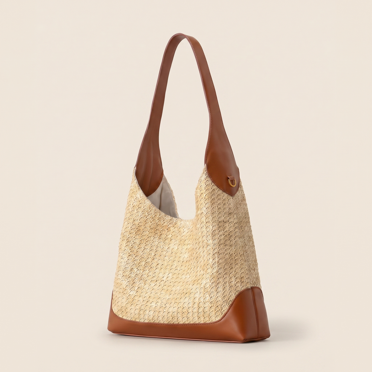 Bolso Tote Trenzado Color-Blocking sobre fondo crema