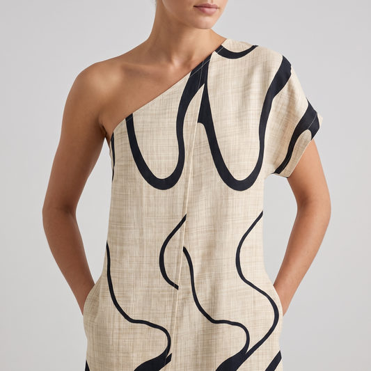 Blusa de Hombros Descubiertos con Estampado Abstracto con fondo gris claro