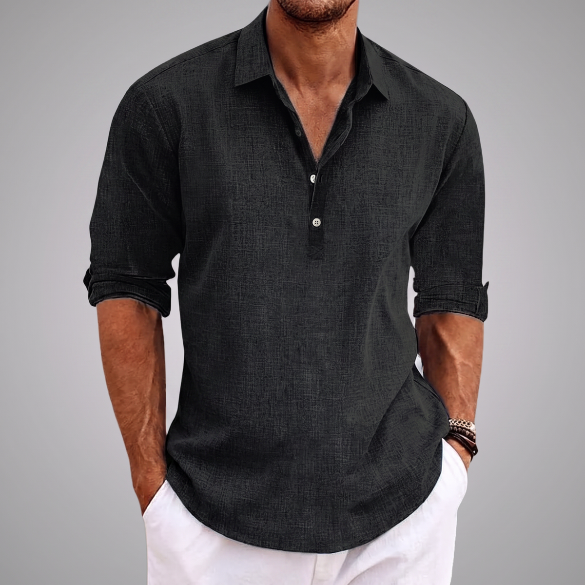 Camisa De Manga Larga De Lino con fondo gris claro