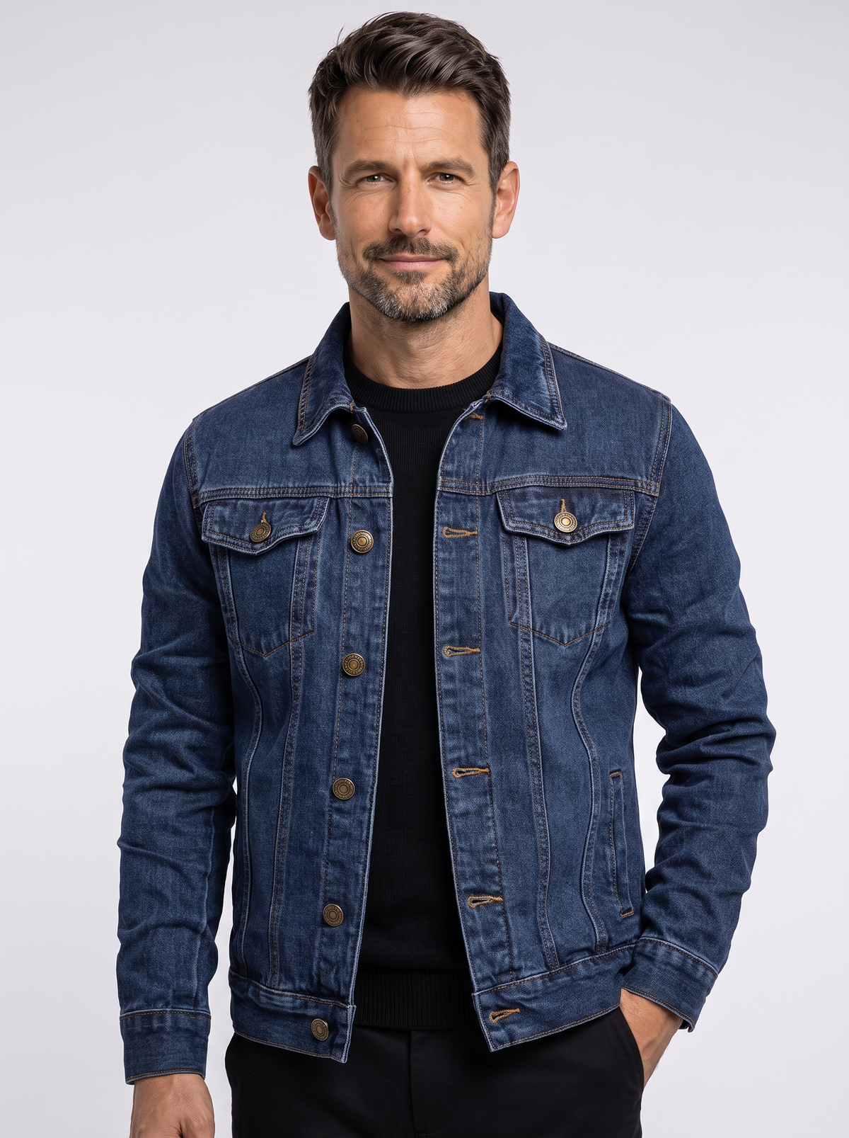 Chaqueta Vaquera Clásica Azul con fondo claro tipo estudio