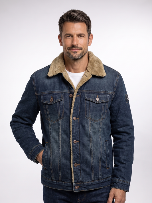 Chaqueta Vaquera Acolchada Azul Claro con fondo claro tipo estudio