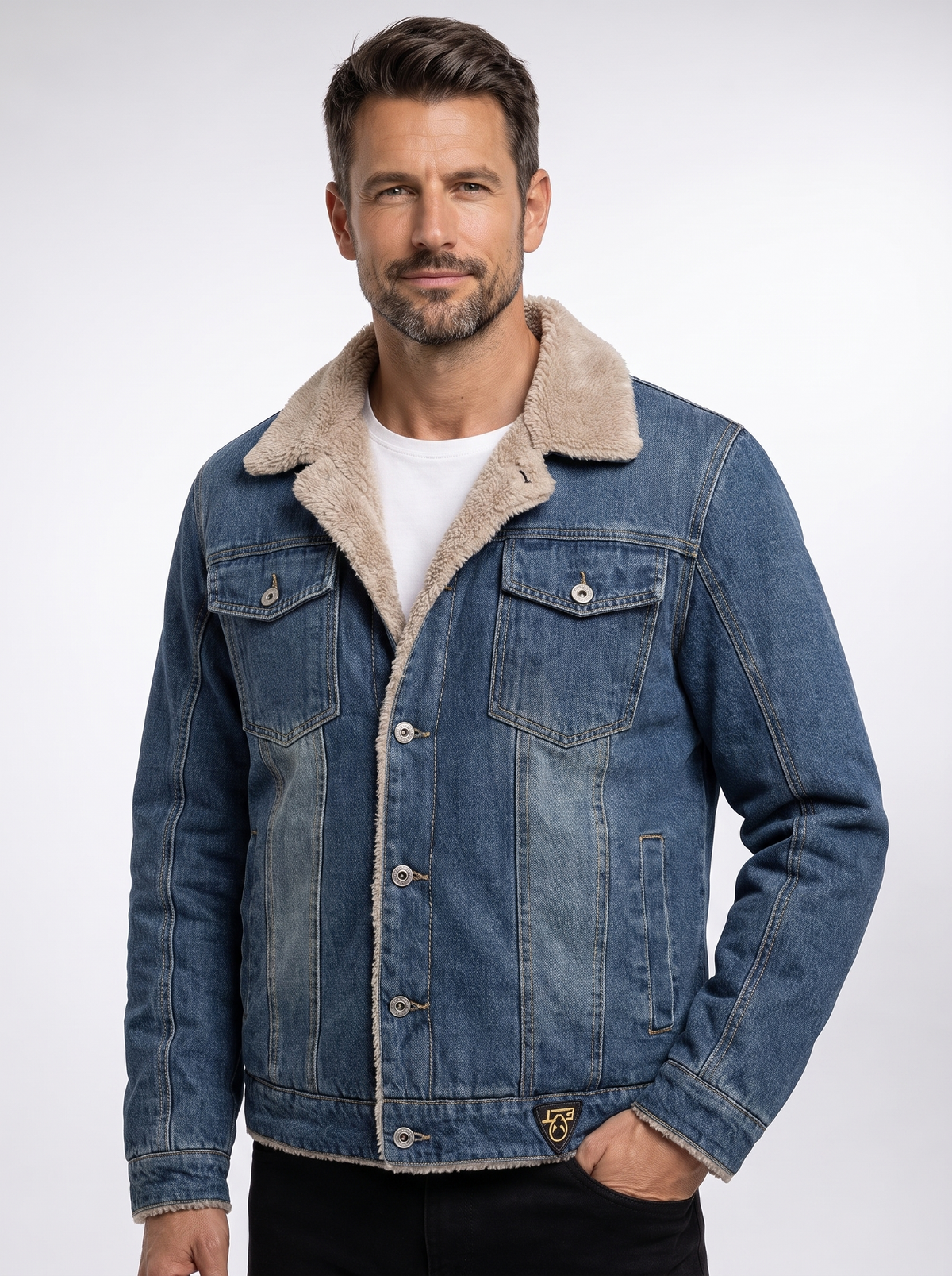 Chaqueta Vaquera Interior Forrado con fondo claro tipo estudio