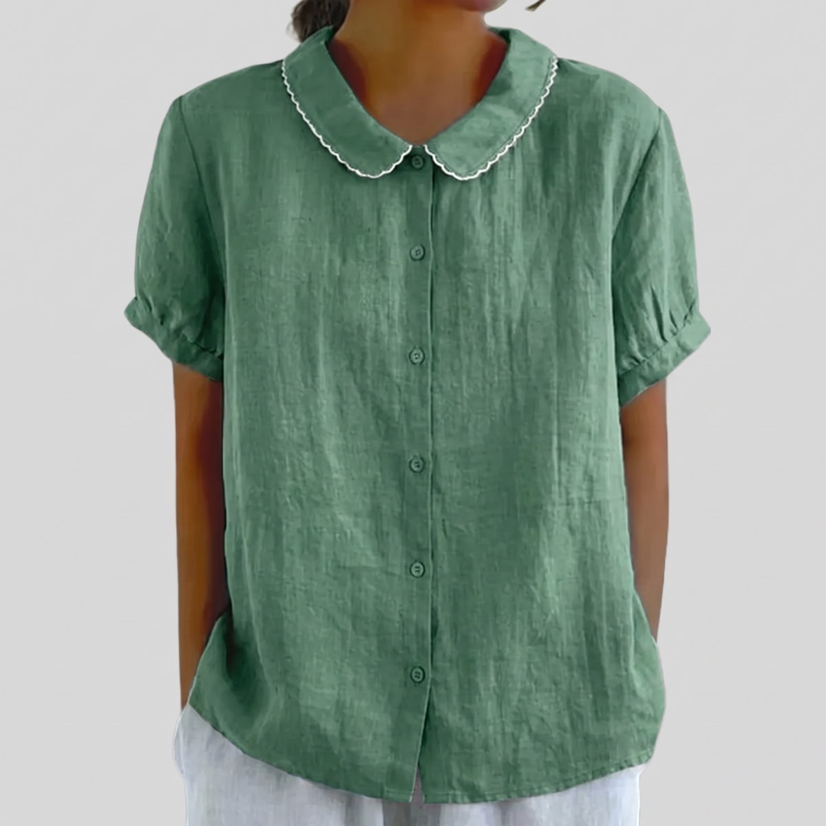 Blusa Adèle de Lino con fondo gris claro