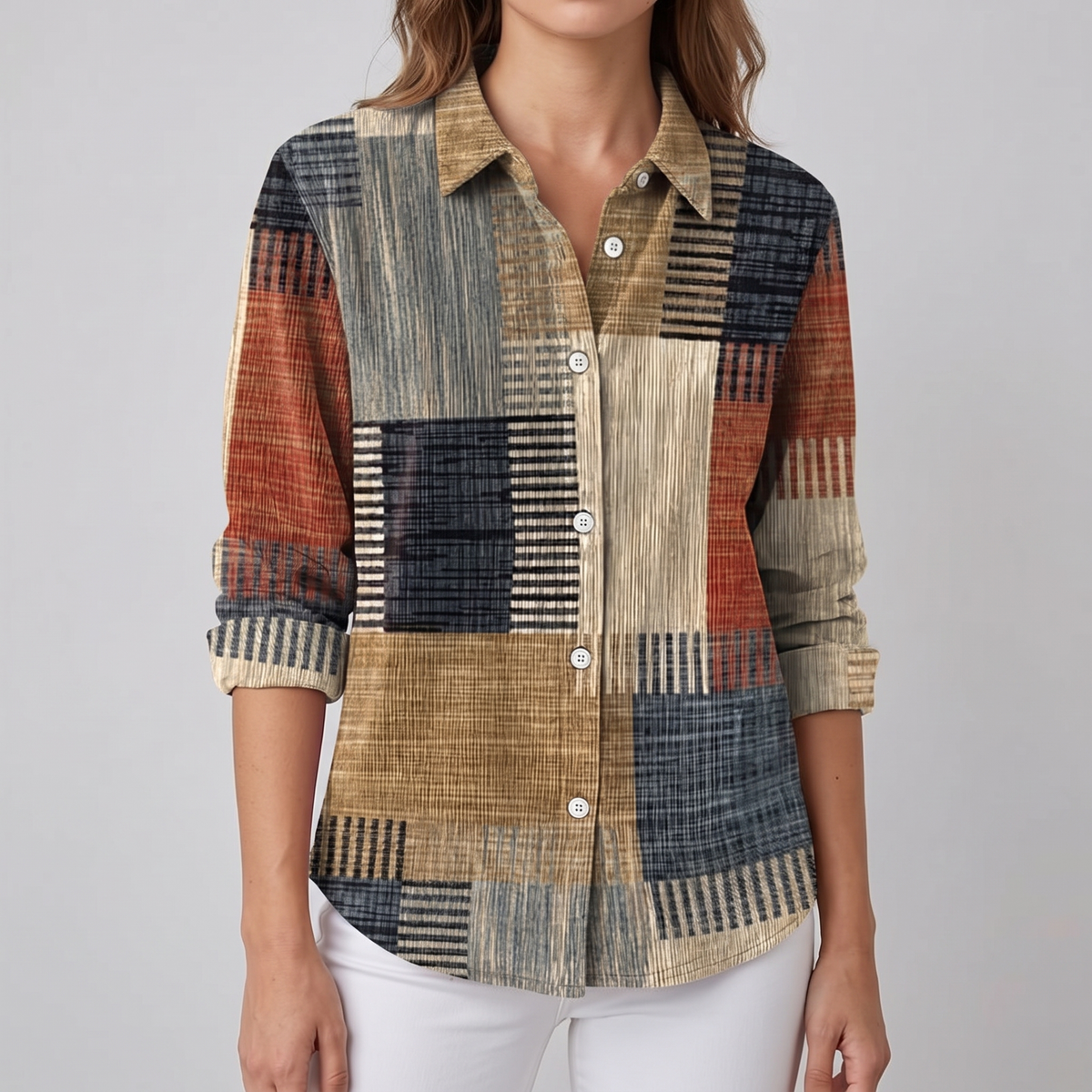 Top Retro Color Block con fondo gris claro