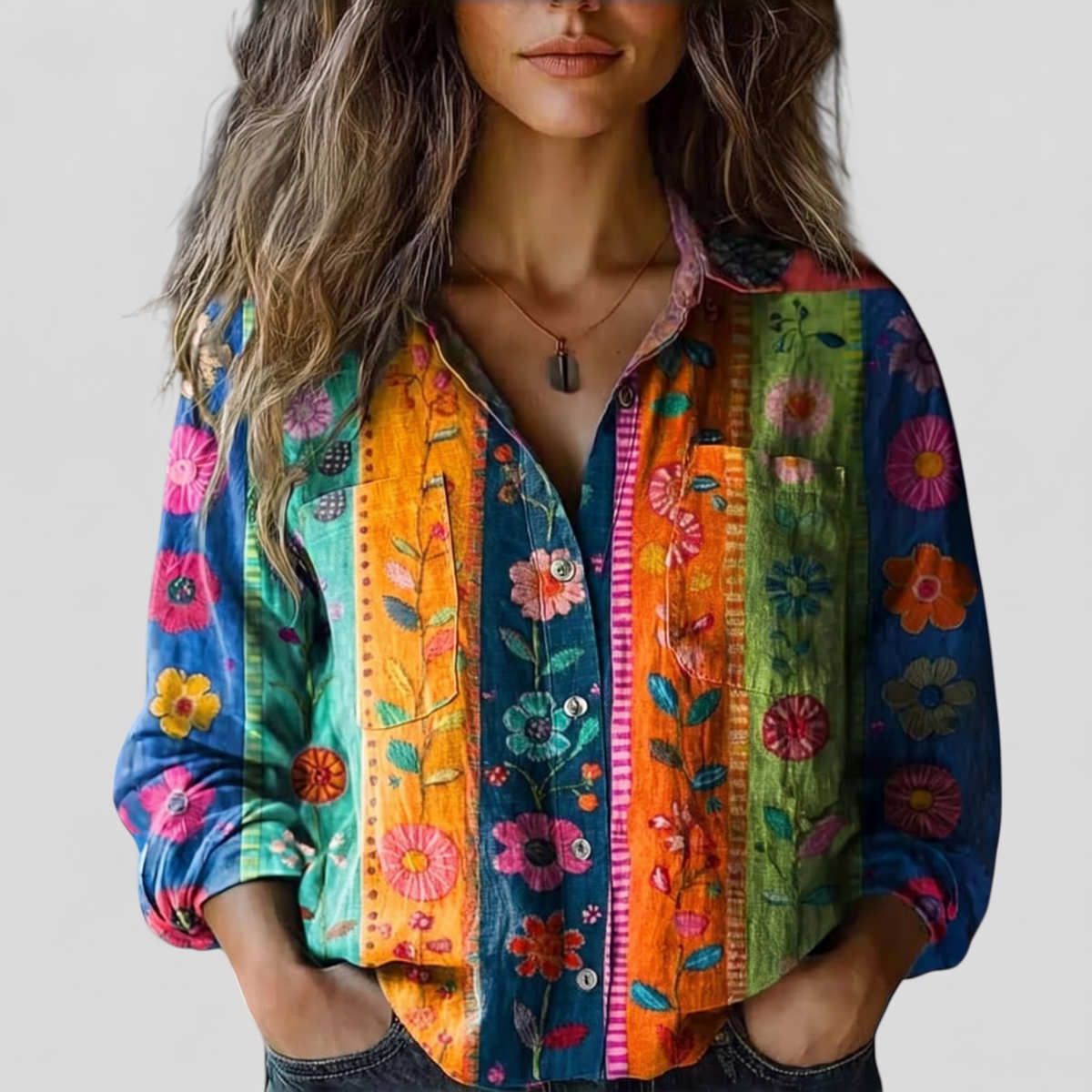 Blusa Serene Fit con fondo gris claro