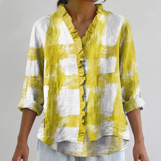 Blusa Elodie Estampado Artístico con fondo gris claro