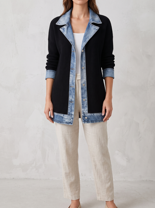 Chaqueta Denim Casual con Paneles con modelo